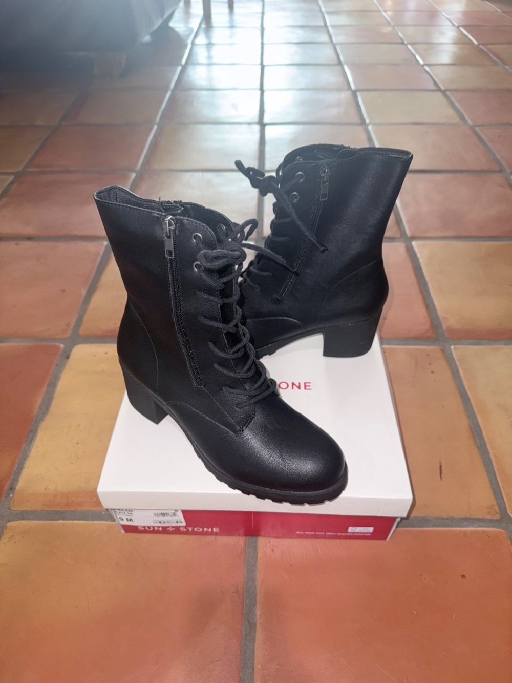 Sun + Stone Sheilaa Black Combat Boots Size 9M New